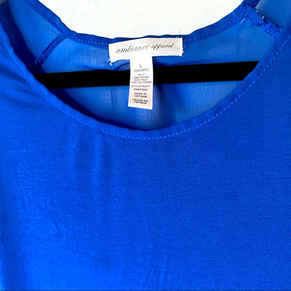Ambiance | Asymmetrical Sheer Back Short Sleeve Top. Great Condition. - Picture 6 of 8
